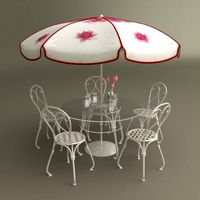 Table with umbrella, beer cups 3D Model