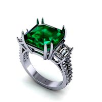 soliter ring emerald and round diamond | 3D