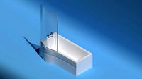 Bathtub with curved shower screen and chrome taps