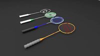 Four High Detailed Badminton Rackets