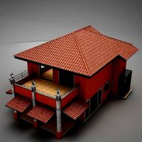 Red Latin Hacienda Modern Villa 3D model