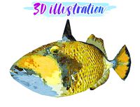 Low Poly Titan Triggerfish Illustration Animated - Game Ready