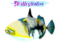 Low Poly Picasso Triggerfish illustration Animated - Game Ready