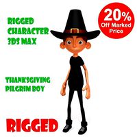 Thanksgiving Pilgrim boy cartoon rigged