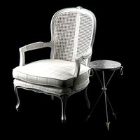 Antique French Cane Back Bergeres and andre arbus table