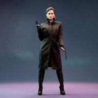 Model in Leather Raincoat Holding Belt