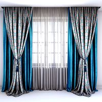 Straight blue velour curtains