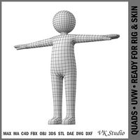 Adult Male Stickman in T-Pose Prepared for Rig