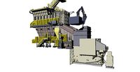 Crusher plant with sieves and hydraulic rock breaker arm