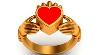 Claddagh Celt Heart Love Enamel Gold Ring | 3D