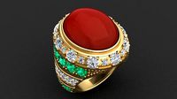 RED OVAL CABOCHON WOMAN RING  | 3D