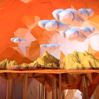 Low Polygon Art Sand Waterfall Island Mountain