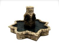 Stone fountain with lion heads