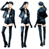 Hot Girl in Black Leather Boots jacket Hat