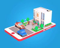 Cartoon Bank Building on Phone screen