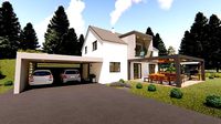 modern house with garage and terrace 3d model