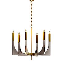 John Richard Acrylic  and Brass Six Light Chandelier Large