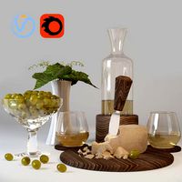 Decorative set  of  wine and cheese and grapes