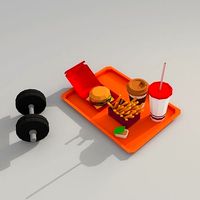 Low poly fastfood and dumbbell