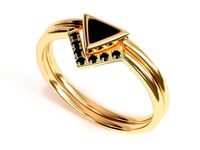 Trillion Black Diamond Ring with Black Diamond Band | 3D