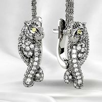 Golden Cartier Panther Earrings | 3D