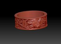 Slavic ring Veles with a wolf and a pattern | 3D