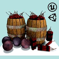 Barrels with Dynamite and Cannonballs and Bomb
