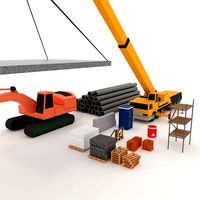 Collection building machinery and materials Stylized lowpoly