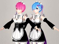 T pose nonrigged model of Ram and Rem anime girls