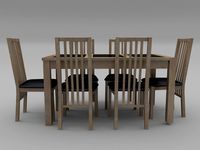 Table And Chair Set Wood And Slate 3D Model