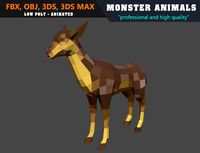 Low Poly Deer Cartoon 3D Model Animated - Game Ready