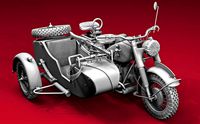 ww2 R75 Motorcycle HighPoly Model with mg42