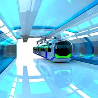 Monorail train with station