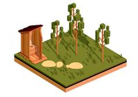 Isometric Village Wood WC street Toilet