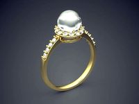Engagement Ring With Pearl And Diamonds CAD-3534 | 3D