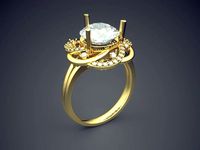 Ring With Complex Ornament And Huge Diamond CAD 3732 | 3D