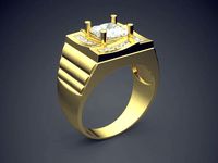 Ring With Square Ornament And Diamond CAD 3012 | 3D
