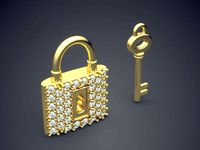 Key With Locker Pendants With Diamonds CAD-3451 | 3D