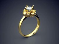 Flower-shaped Ring With Diamond CAD-5719 | 3D