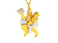 Golden Lord Hanuman Shaped Pendant With Diamonds | 3D