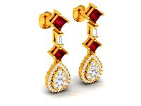 Drop Shaped Golden Drop Earrings With Gemstones | 3D
