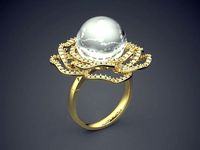 Thin Wedding Ring With Big Pearl And Small Diamonds 1489 | 3D
