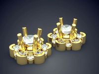 Flower Shape Small Earrings With Diamonds 1511 | 3D