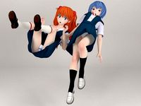 Rei Ayanami and Asuka Langley Soryu pose 02