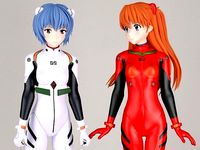 Rei Ayanami and Asuka Langley Soryu pose 01