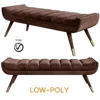Forest Velvet Channel Tufted Mid Century Bench Gold 3d model