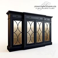 Black painted 4-door breakfront display cabinet, Jonathan Charles