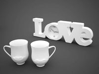 Download free Clock LOVE and cups mustache lips 3D Model