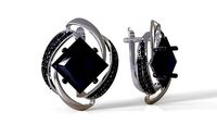 Earrings with square gem | 3D