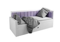 Single bed for children with coverlet and cushions
